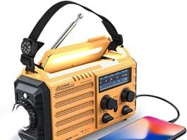 Weather Radio Raynic 5000 Solar Hand Crank Emergency Radio 5 Ways Powered AM/FM/SW/NOAA Weather Alert Portable Radio with Flashlight, Reading Lamp (Yellow)