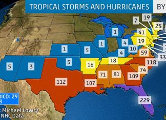 which state has the highest frequency of hurricanes 2