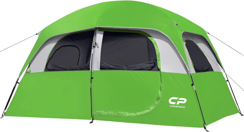 CAMPROS CP Tent-6-Person-Camping-Tents, Waterproof Windproof Family Tent with Top Rainfly, 4 Large Mesh Windows, Double Layer, Easy Set Up, Portable with Carry Bag
