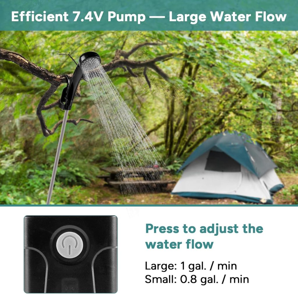 Dr. Prepare Portable Camping Shower, 5 Gallons/20L Collapsible Bucket with Pump, USB Rechargeable Battery, Two Shower Heads, Large Water Flow, Portable Shower for Camping, Beach, Outdoor Traveling