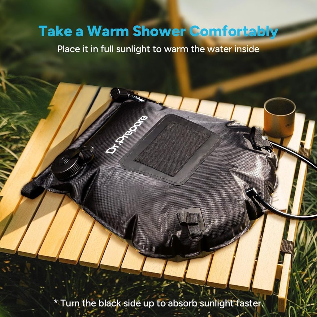 DR.PREPARE Camping Shower, 4 Gallons 15L Portable Camp Shower Bag for Camping Beach Travelling Hiking Trip, Solar Shower Outdoor with On-Off Switchable Shower Head