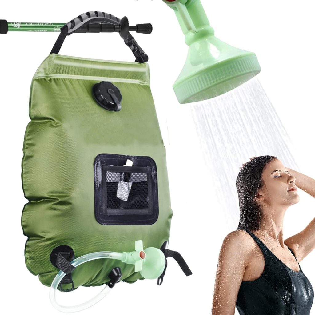 HISFFOG Solar Portable Shower Bag, 5 Gal/20L Solar Heating Camping Shower Bag with Removable HoseOn-Off Switchable Shower Head, Compact Camping Shower for Camping, Hiking, Traveling, Beach Swimming