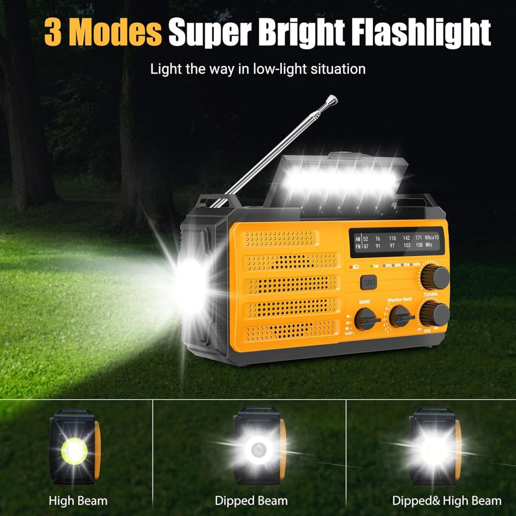 8000mAh Emergency Weather Radio - DaringSnail Emergency Crank Radio with 3-Mode Flashlight, Solar Charging, Hand Crank, Battery Operated and SOS Alarm for Emergency, Camping, Storm