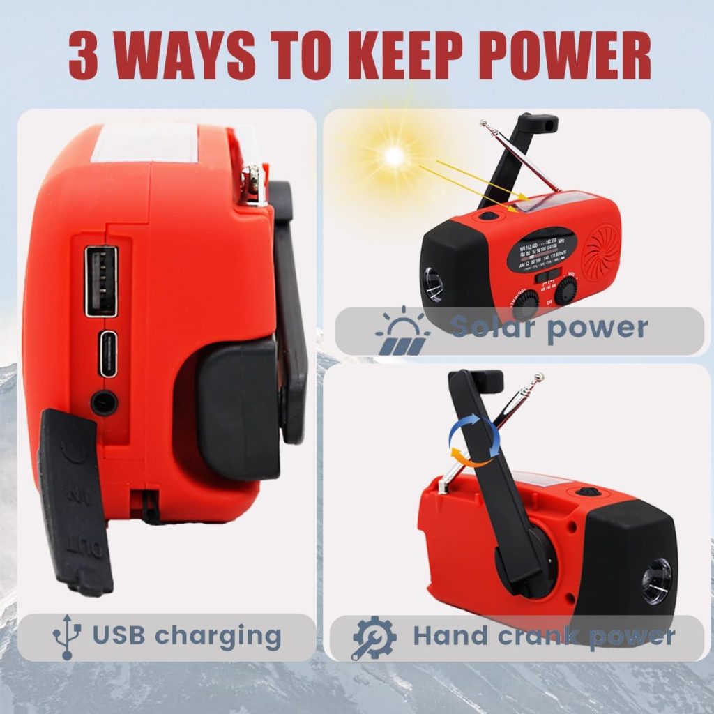 Alertsync 5000mah Emergency Weather Alert Radio, Hand Crank Radio Portable Phone Charger with 4 Modes Flashlight, AM/FM NOAA Solar Radio with SOS, Earphone Jack for Home Outdoor Emergency Hurricane