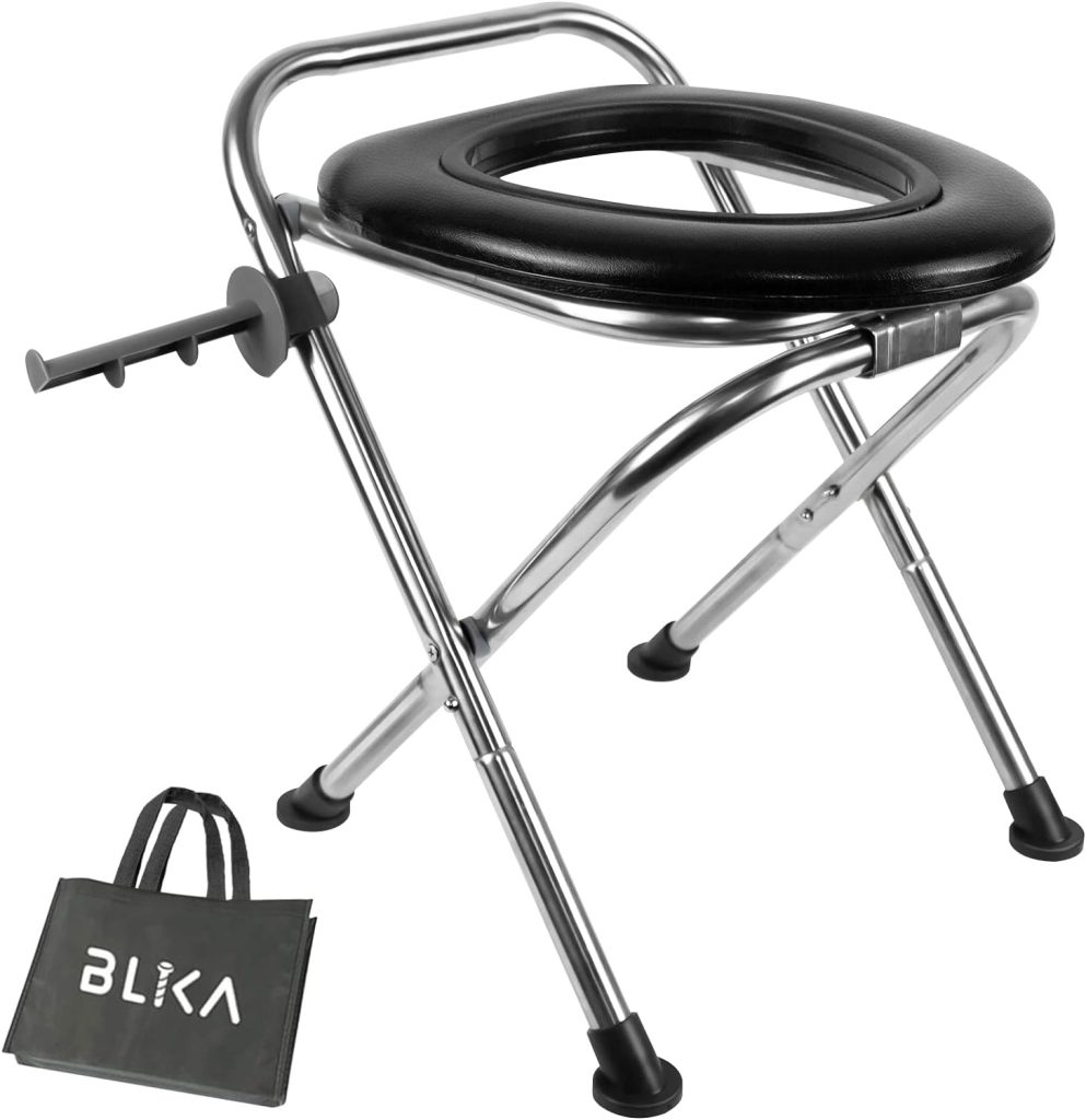 BLIKA Upgraded Portable Toilet for Camping, 350LBS Weight Capacity Portable Camping Toilet, Folding Toilet, Stainless Steel Portable Toilet with Soft Seat, Portable Toilet Travel Toilet Car Toilet