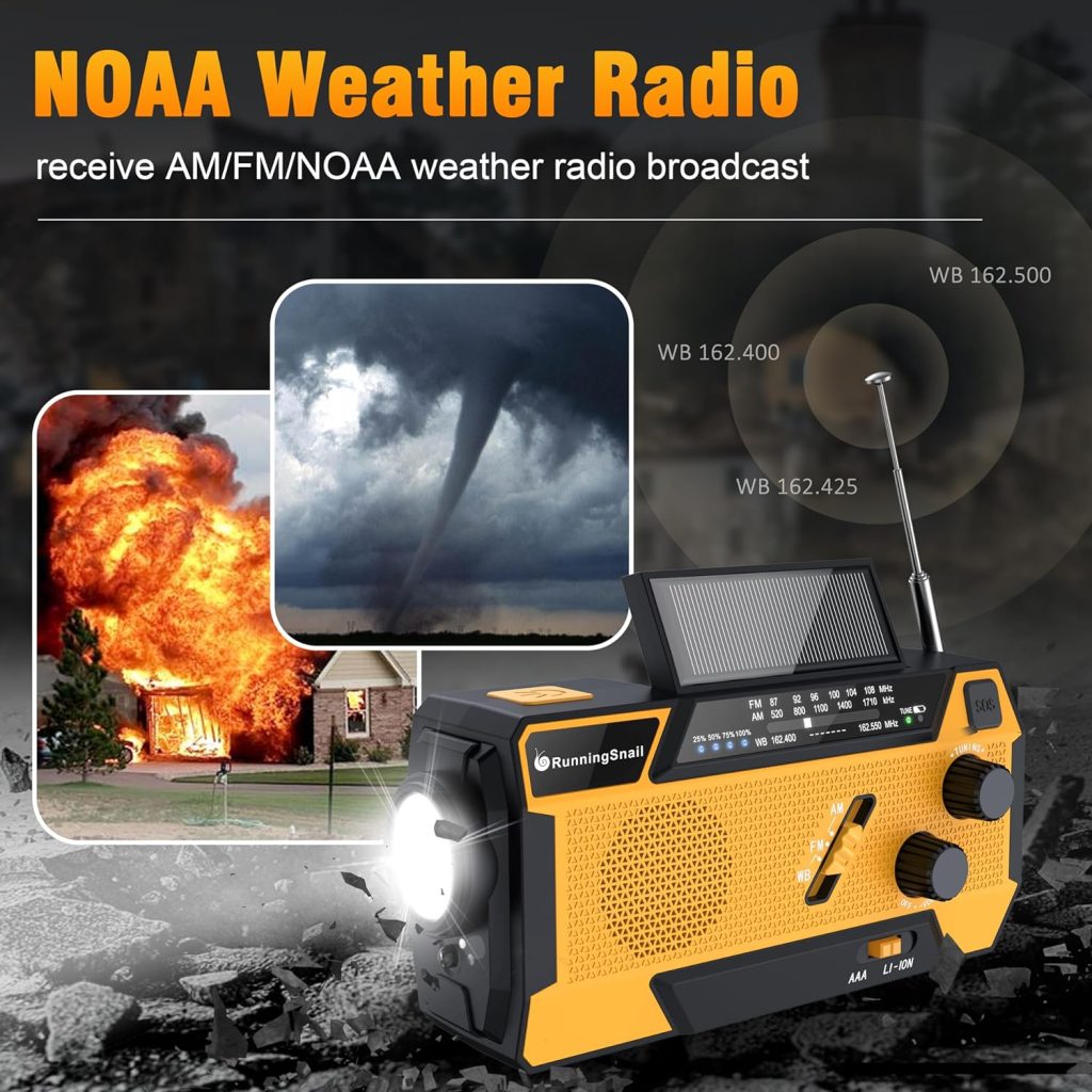 Emergency Crank Weather Radio: AM/FM/NOAA Weather Radio with 3 Built-in Cable - Hand Crank Radio with 2000mAh, Solar Charge, Hand Crank Battery Operated, SOS Alarm, Flashlight for Outdoor Emergency