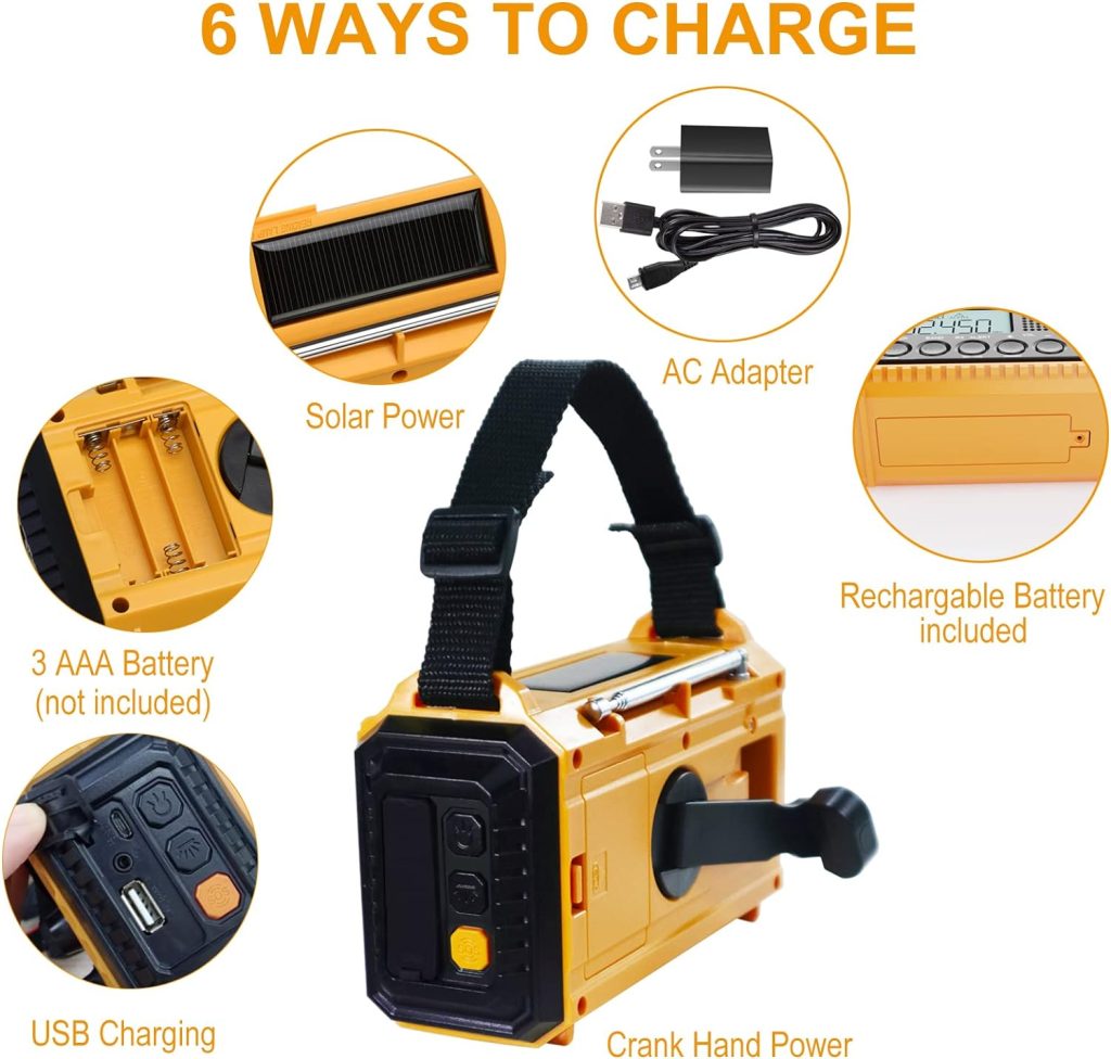 Emergency Radio Raynic 5000 Weather Radio Solar Hand Crank AM/FM/SW/NOAA Weather Alert Portable Radio with Cellphone Charger, Headphone Jack, Flashlight, Reading Lamp and SOS Alarm (Yellow)