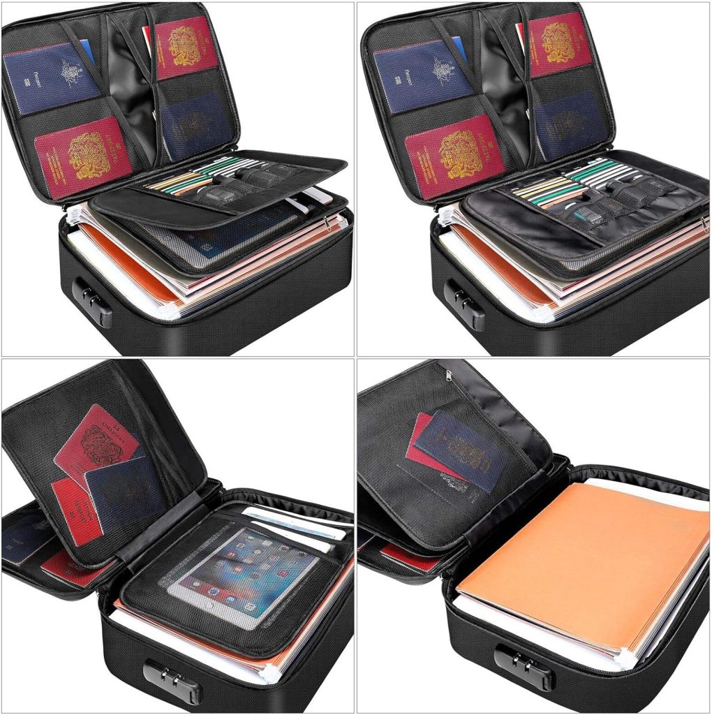 ENGPOW File Organizer Bags,Fireproof Document Bag with Money Bag,Home Office Travel Safe Bag with Lock,Multi-Layer Portable Filing Storage for Important File Passport Certificates Legal Documents