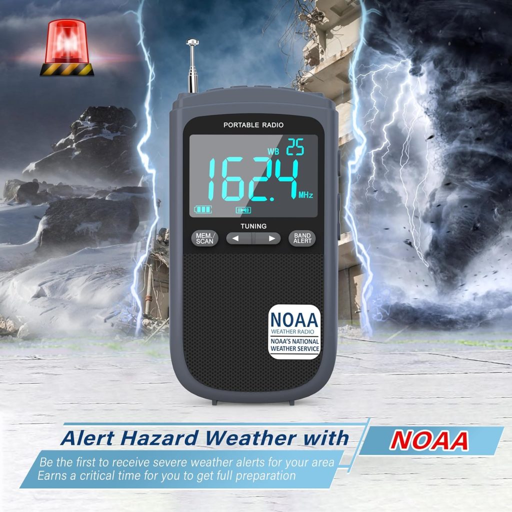 Greadio NOAA Weather Alert Radio, AM FM Radio Portable with Best Reception,Transistor Radio with 900mAh Rechargeable Battery,LCD Display,Earphone Jack,Digital Clock,for Emergency,Hurricane