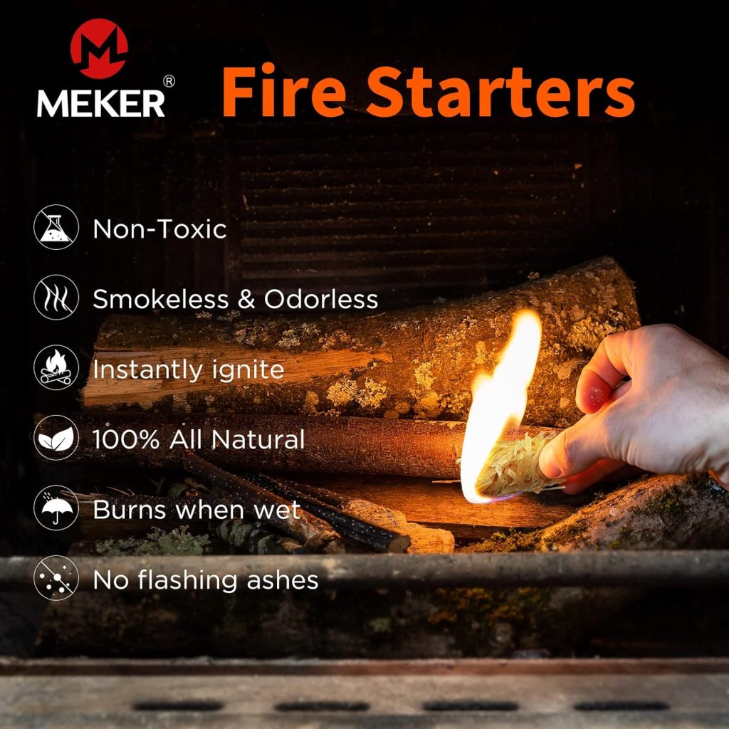 MEKER Fire Starters - Natural Fire Starters for Fireplace, Campfires, Fire Pit, BBQ Grill, Wood Stove, All Weather Charcoal Starter, Wood Wool Firelighters Odorless Fire Starter Eco Friendly