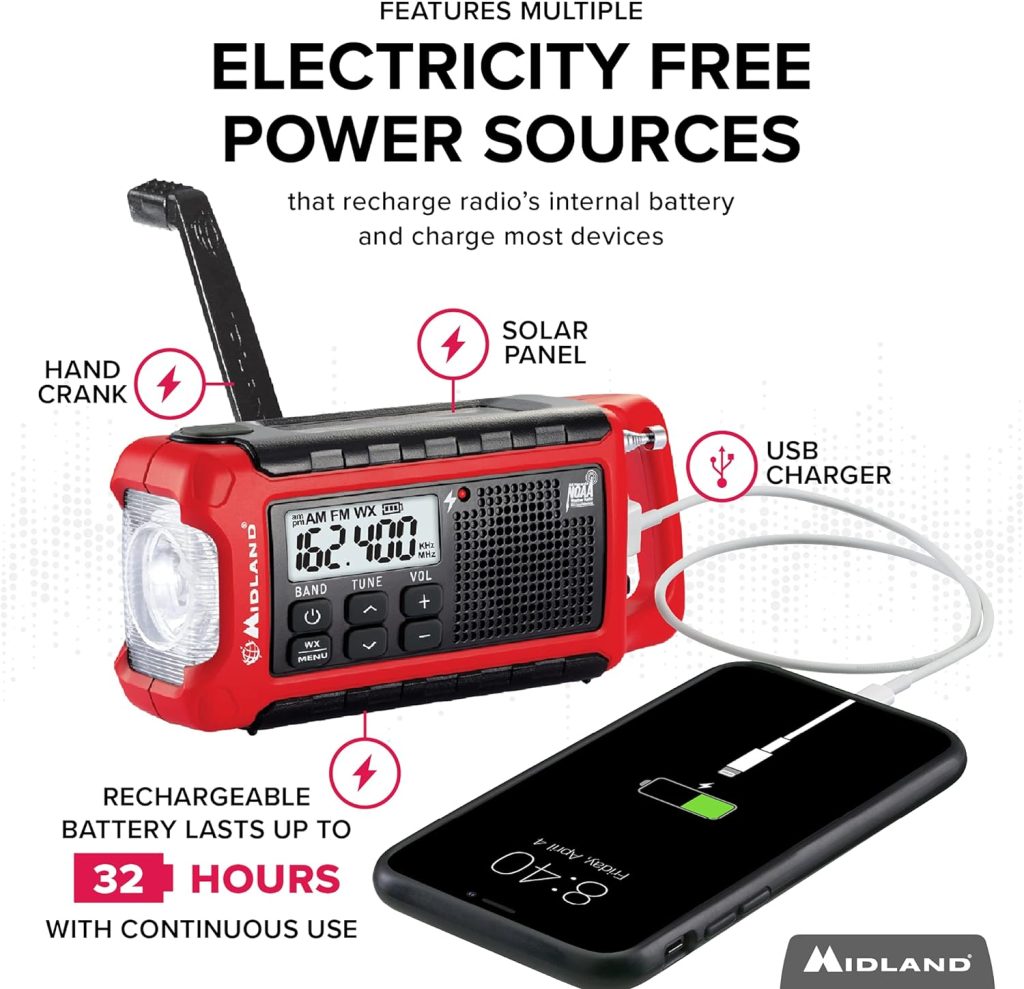 Midland® - ER10VP Weather Radio with Flashlight Emergency Alert - AM/FM Radio - Compact and Easy to Carry - SOS Strobe Signal and Headphone Jack