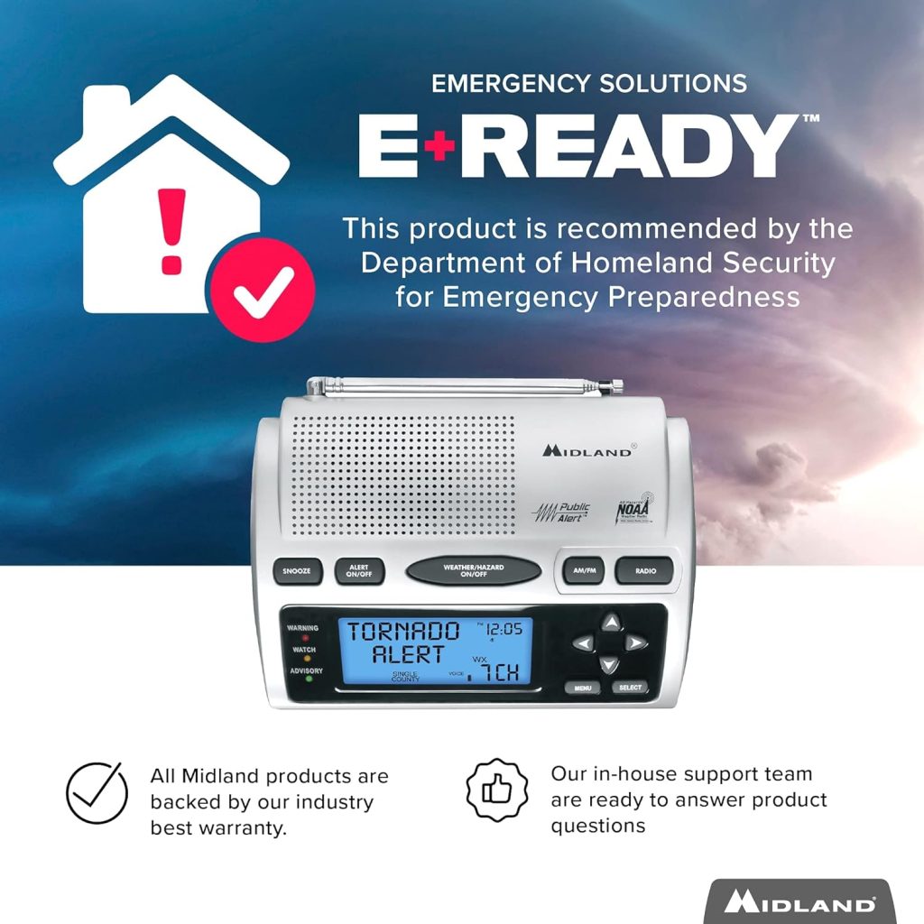 Midland - WR400 Weather Radio Deluxe - NOAA Emergency Alert Scanner – Home Use with Battery Backup - Local County Programming Over 80 Emergency Voice Flashing Alerts – Alarm Clock AM/FM Radio
