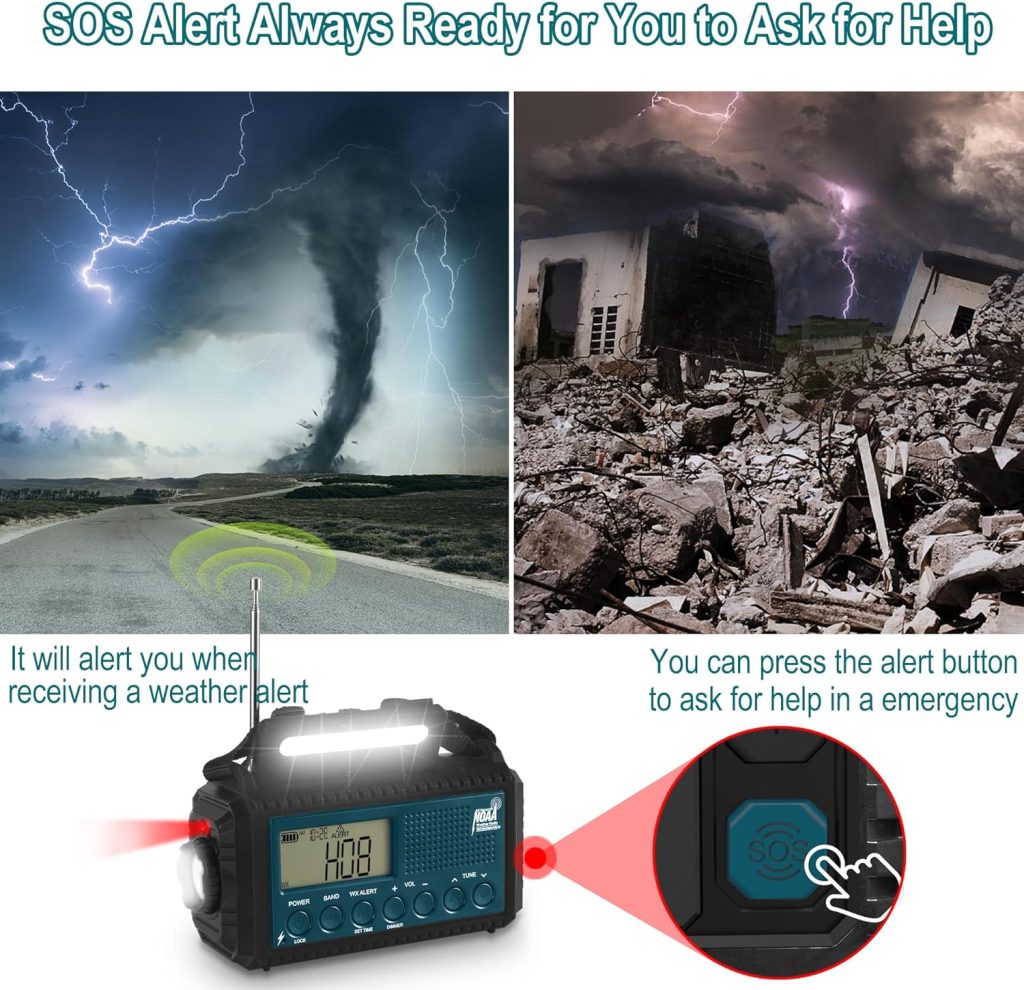 NOAA Emergency Weather Alert Radio, 5000 Large Capacity Hand Crank Solar Powered AM/FM/Shortwave Radio for Home, Portable LED Camping Flashlight Reading Lamp, Phone Charger Earphone Jack,SOS Alarm