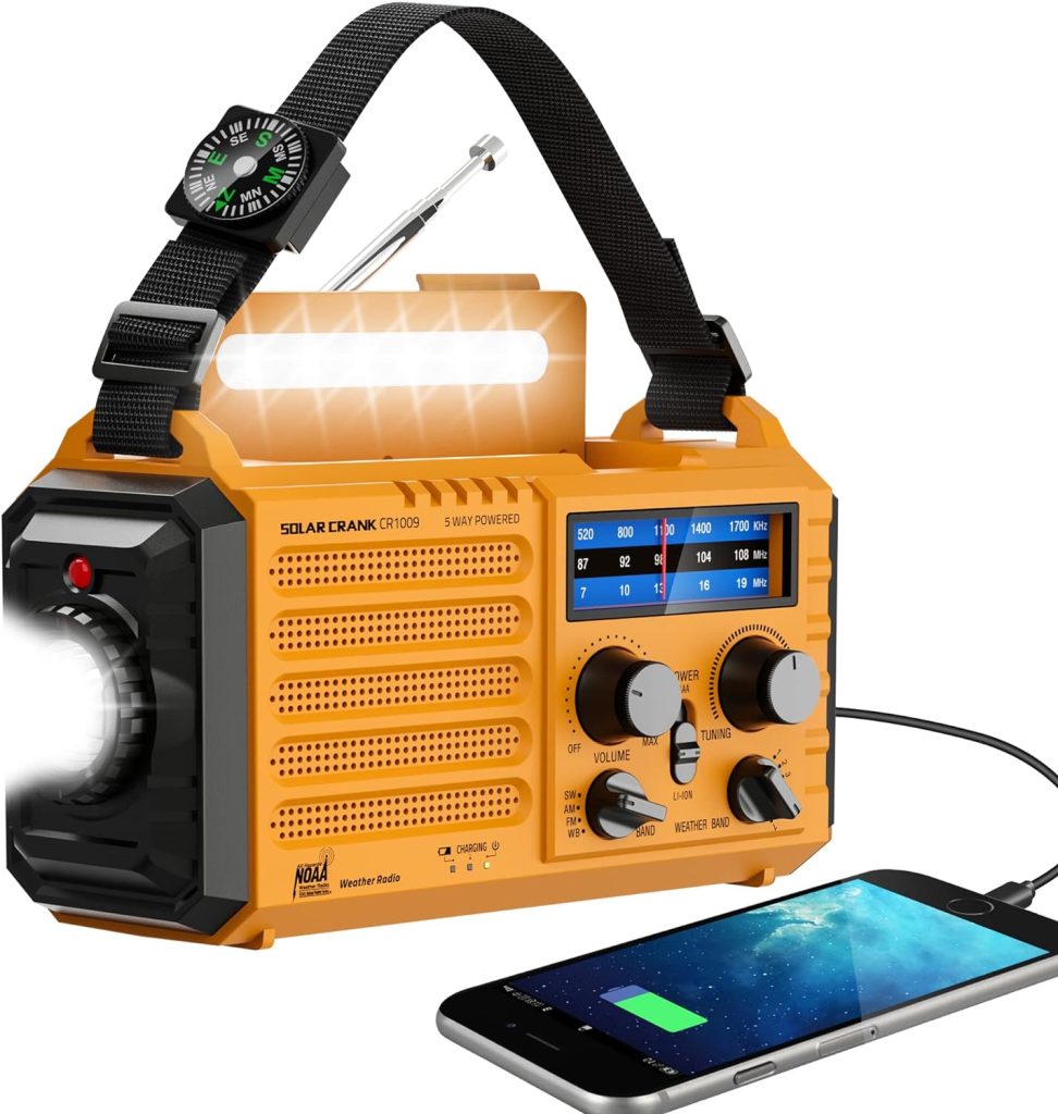 NOAA Weather Radio, Emergency Hand Crank Radio with Solar Charger, Portable Battery Operated AM FM Shortwave Radio with LED Flashlight, USB Charger, Earbud Jack, SOS Alert for Home Survival Hurricane