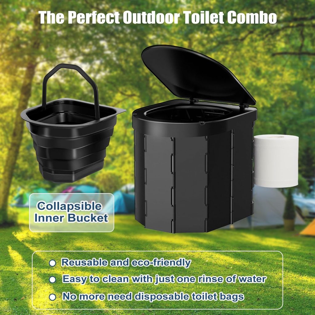 PAHTTO Portable Camping Toilet for Adults with Reusable Collapsible Liner for Camping, Hiking, Fishing, Long Road Trips, Outdoor Activities