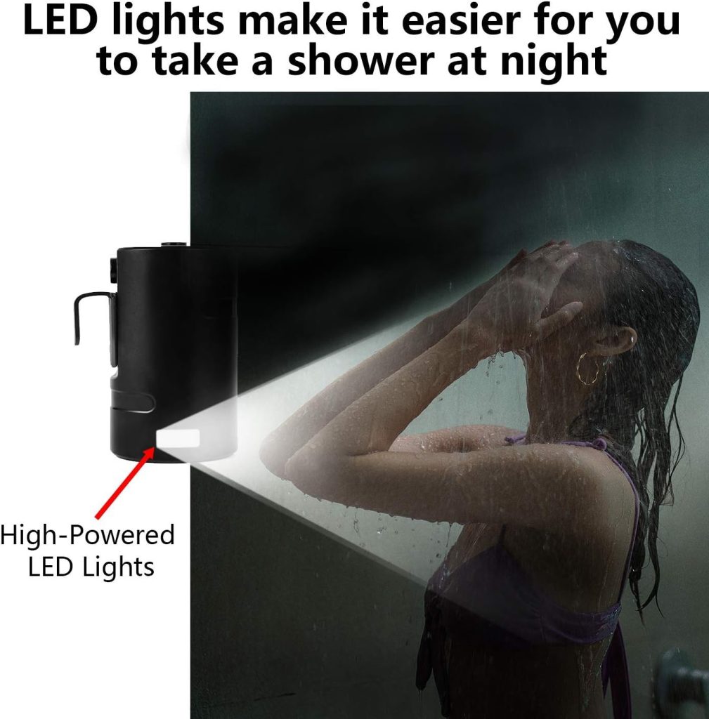 Portable Outdoor Shower, 2 Flow Mode, 4400mAh Battery Powered Shower Pump for Hiking/Backpacking, Travel, Beach, Pet, Flowering, IPX7 Waterproof USB Rechargeable Camping Shower with 3 LED Lights…