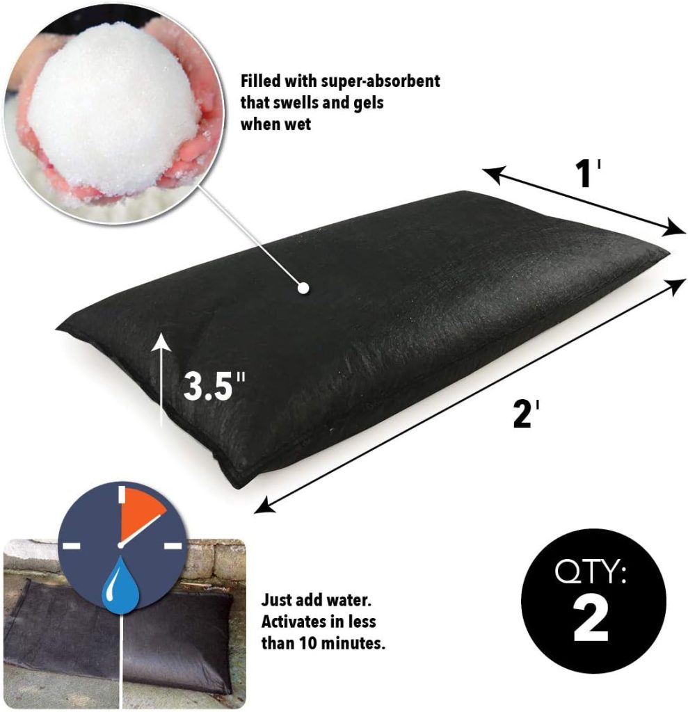 Quick Dam QD65-2 5 Barrier Water Flood Dam Bags, 2 Pack, Black