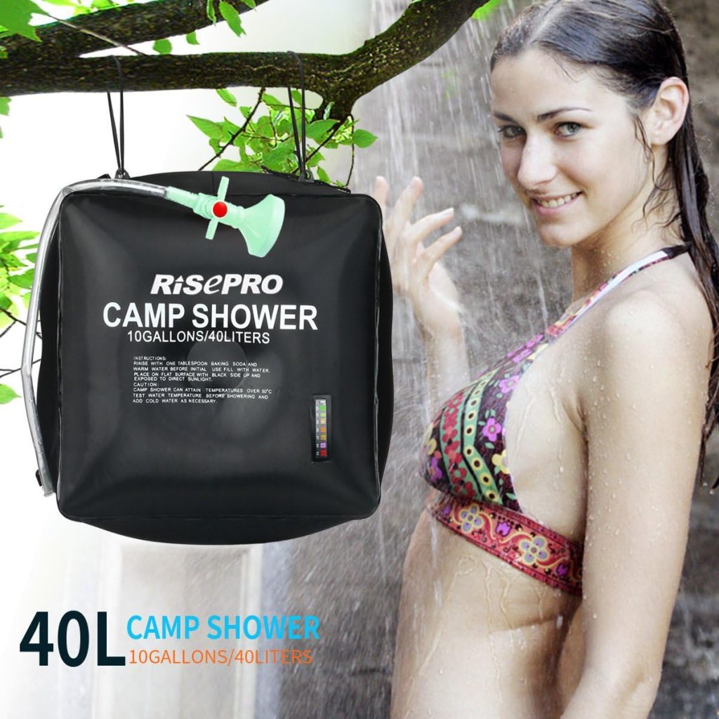 RISEPRO 10 gallons/40L Solar Shower Bag Solar Heating Camping Shower Bag with Temperature Hot Water Outdoor Hiking Climbing XH07