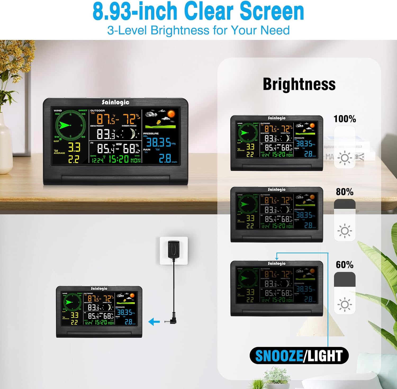 Sainlogic WS0835 Wireless Weather Station With Outdoor Sensor - Solar/Battery, Like New
