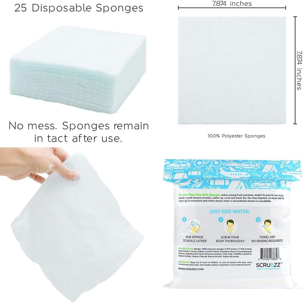 Scrubzz Disposable Rinse Free Bathing Wipes - 25 Pack - All-in-1 Single Use Shower Wipes, Simply Dampen, Lather, and Dry Without Shampoo or Rinsing