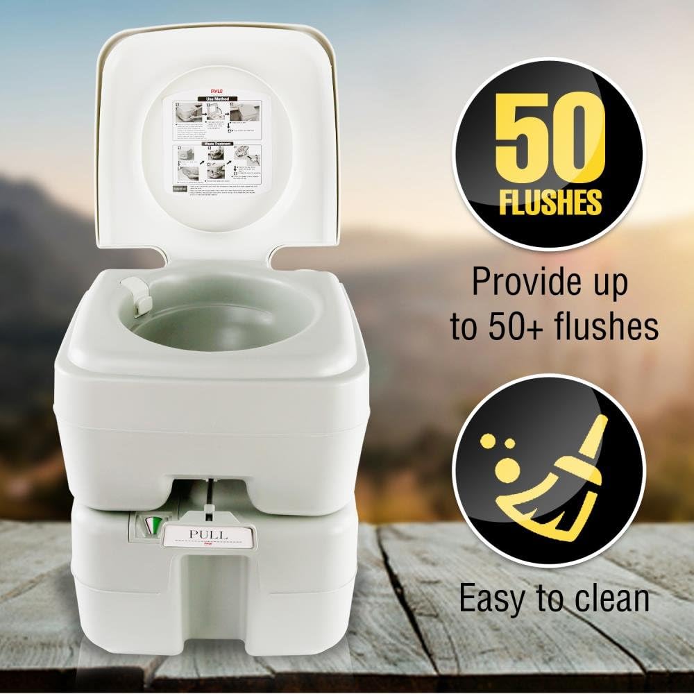 SereneLife Portable Toilet with Carry Bag – Indoor Outdoor Toilet with CHH Piston Pump  Level Indicator – 5.3 Gallon Large Waste Tank – 100-120 Flushes for RV, Camping, Hiking  Boating