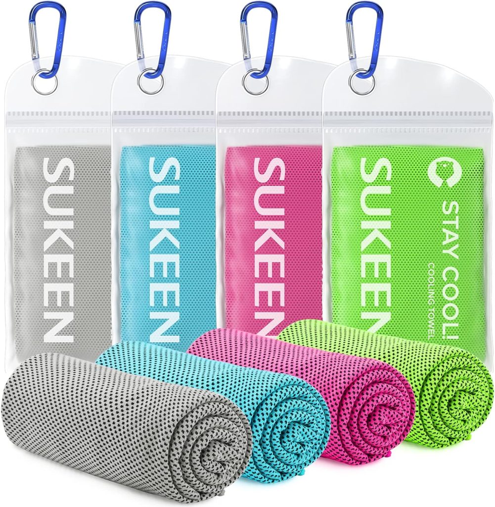 Sukeen [4 Pack Cooling Towel (40x12),Ice Towel,Soft Breathable Chilly Towel,Microfiber Towel for Yoga,Sport,Running,Gym,Workout,Camping,Fitness,Workout  More Activities