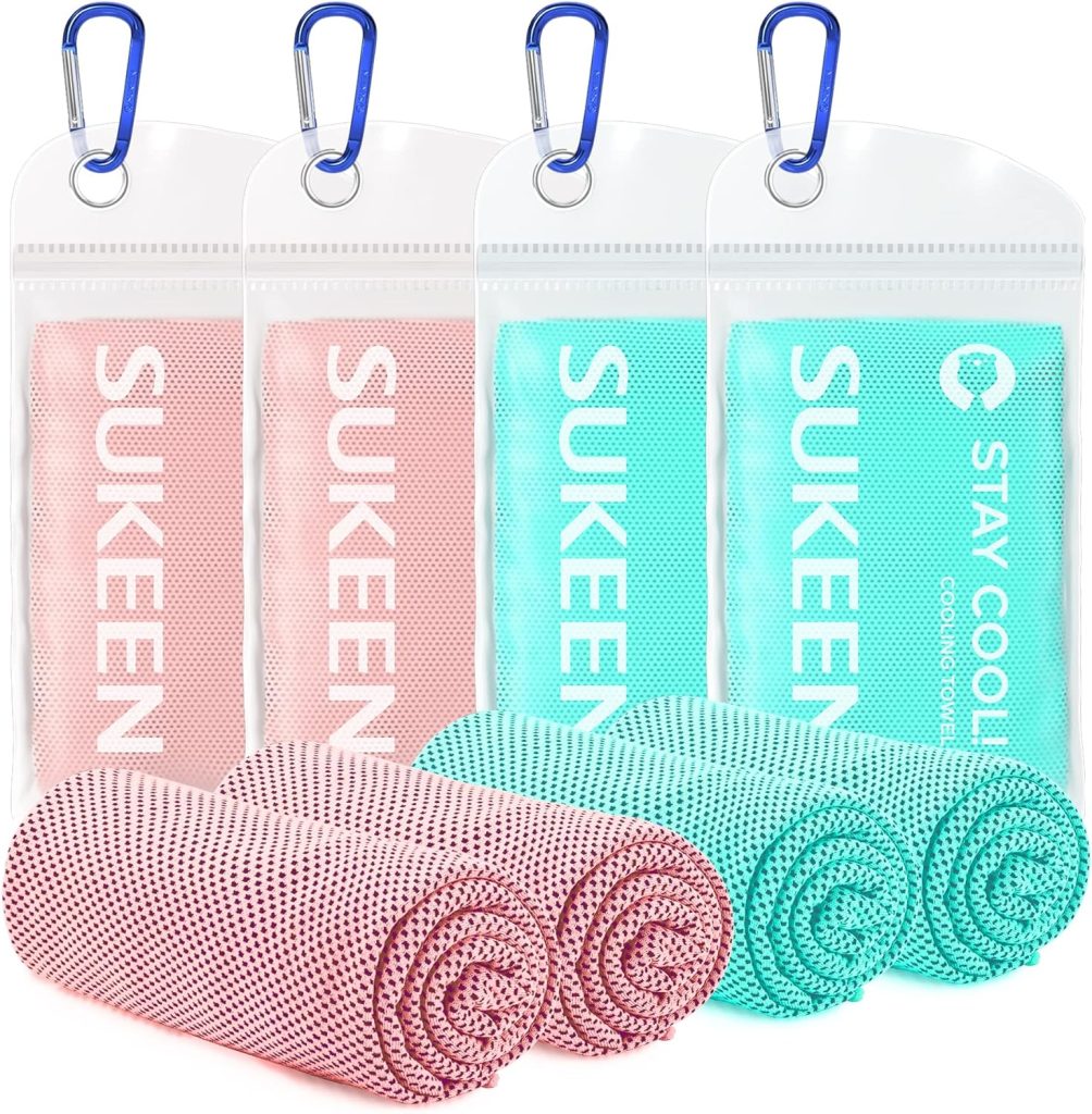 Sukeen [4 Pack Cooling Towel (40x12),Ice Towel,Soft Breathable Chilly Towel,Microfiber Towel for Yoga,Sport,Running,Gym,Workout,Camping,Fitness,Workout  More Activities