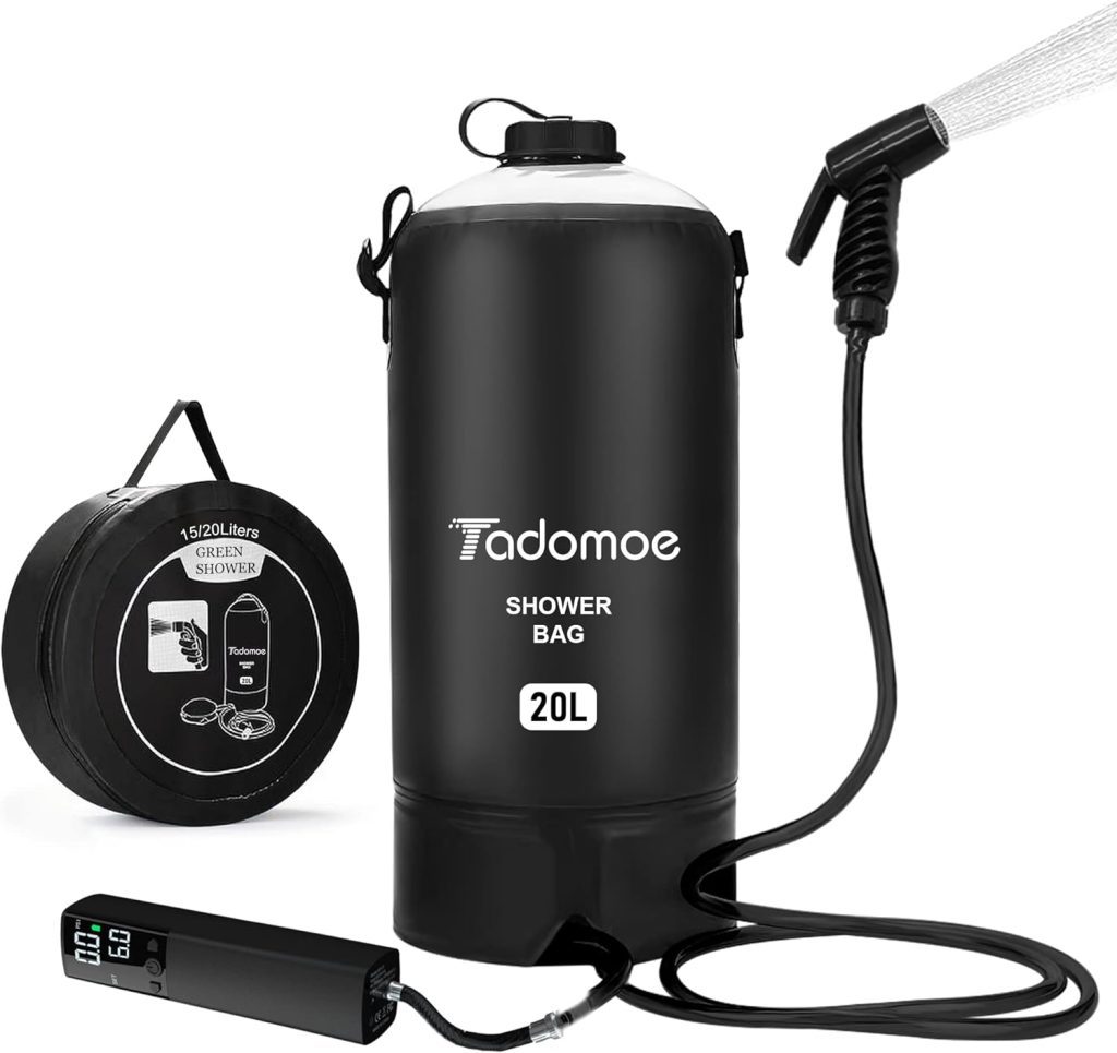 Tadomoe Portable Shower, 5 Gallons/20L Camping Shower Bag,Solar Shower with Hot Water,Leak Proof Handy Nozzle Temperature Indicator for Beach Trip, Camping and Hiking