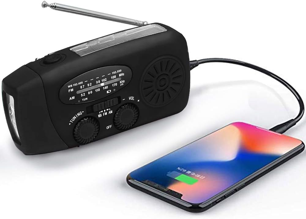 Upgraded Emergency Solar Weather Radio Hurricane Supplies Earthquake Kit Hand Crank Self Powered AM/FM/WB NOAA Wind up Survival Radios LED Flashlight 2000mAh Power Bank for iPhone Smart Phone