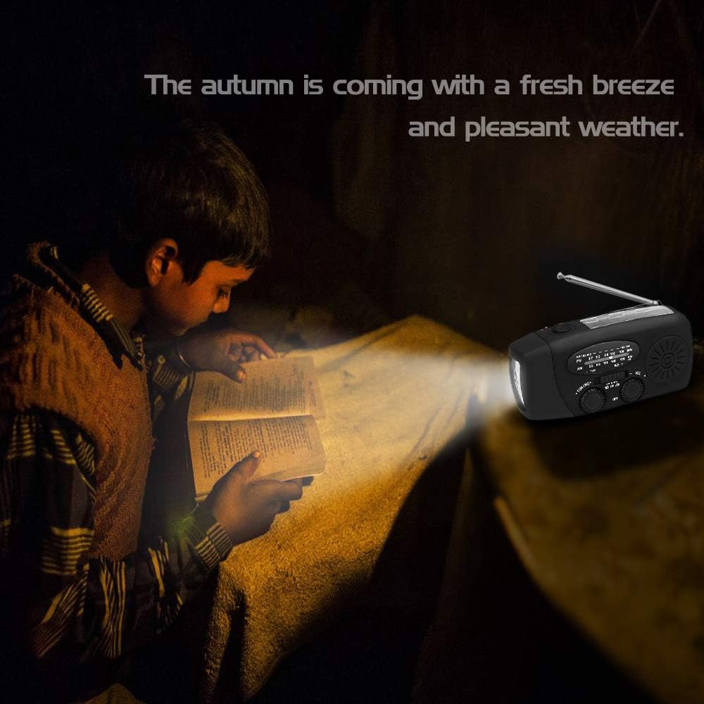 Upgraded Emergency Solar Weather Radio Hurricane Supplies Earthquake Kit Hand Crank Self Powered AM/FM/WB NOAA Wind up Survival Radios LED Flashlight 2000mAh Power Bank for iPhone Smart Phone