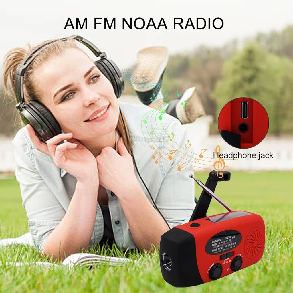 Upgraded Emergency Solar Weather Radio Hurricane Supplies Earthquake Kit Hand Crank Self Powered AM/FM/WB NOAA Wind up Survival Radios LED Flashlight 2000mAh Power Bank for iPhone Smart Phone