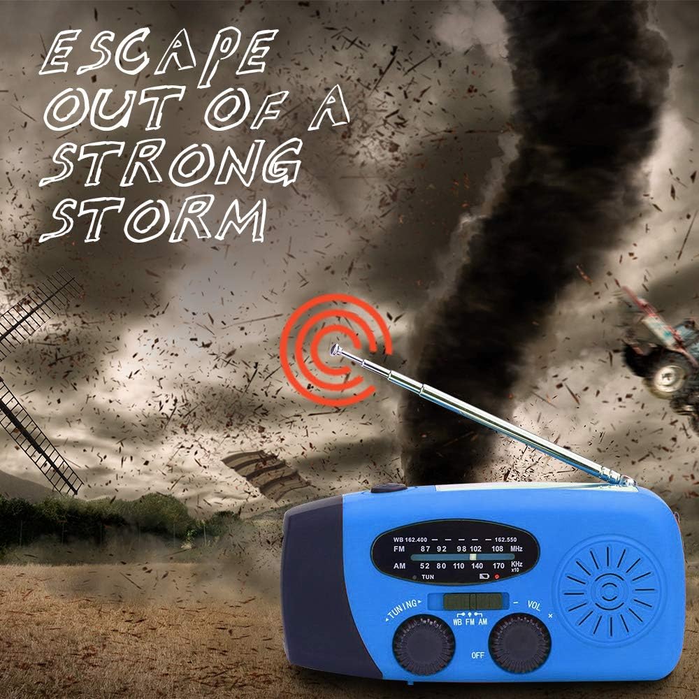 Upgraded Emergency Solar Weather Radio Hurricane Supplies Earthquake Kit Hand Crank Self Powered AM/FM/WB NOAA Wind up Survival Radios LED Flashlight 2000mAh Power Bank for iPhone Smart Phone