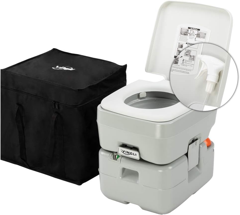VINGLI Upgraded 5.5 Gallon Portable Camping Toilet w/Carrying Bag  Sprayer, Large CapacityTank for RV/Boat/Truck/Healthcare