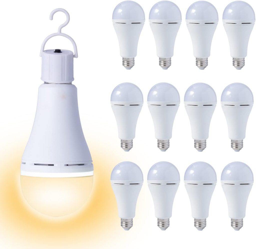 WAHADI (6 Pack) A21 Rechargeable Emergency LED Bulbs 9W Daylight White 6000K, Multi-Function Battery Backup Emergency Light for Power Outage Camping Outdoor Activity, Standard E26 Screw Base