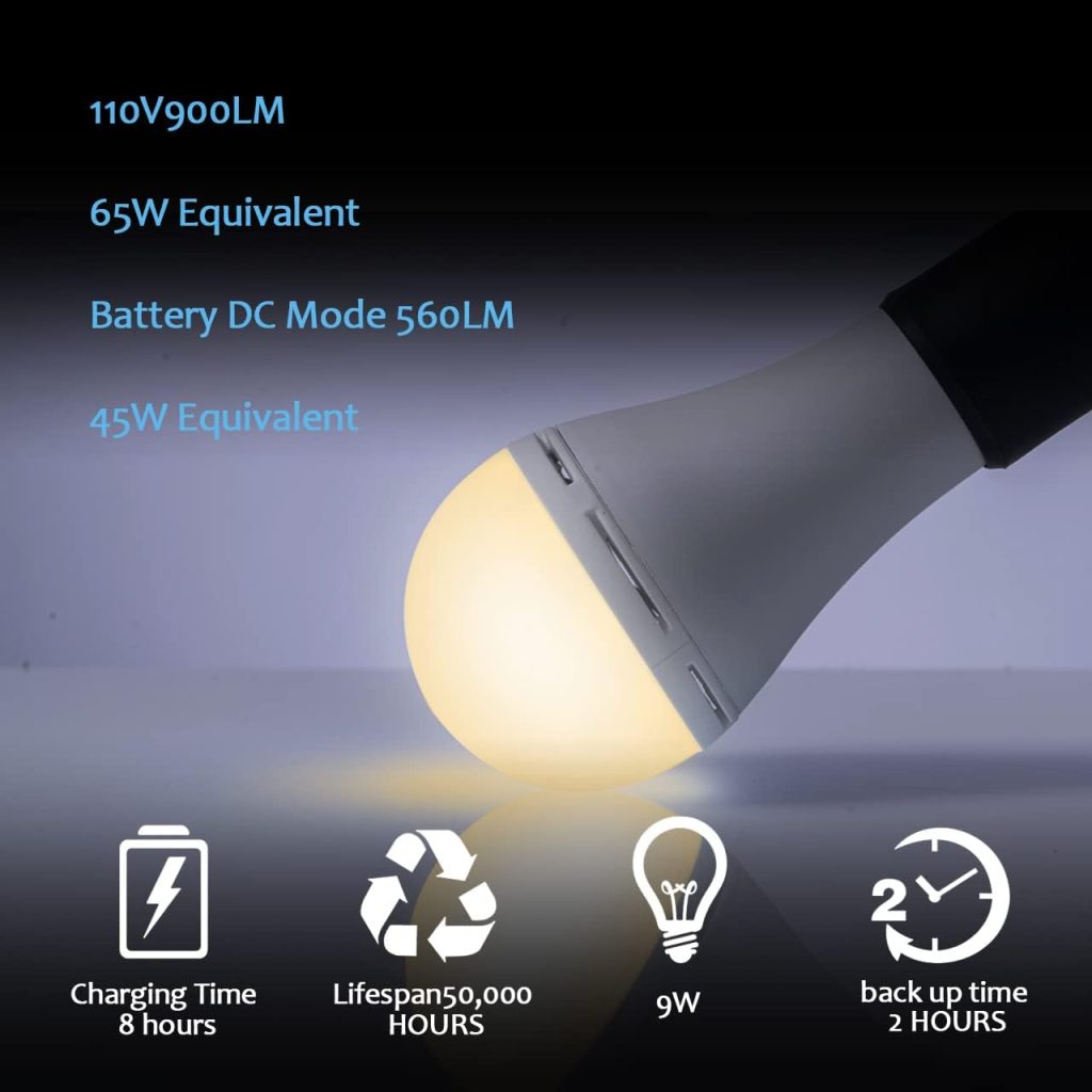 WAHADI (6 Pack) A21 Rechargeable Emergency LED Bulbs 9W Daylight White 6000K, Multi-Function Battery Backup Emergency Light for Power Outage Camping Outdoor Activity, Standard E26 Screw Base