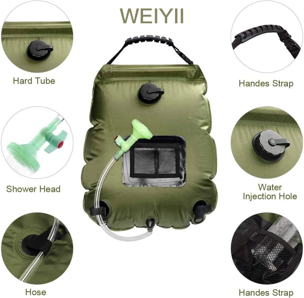 WEIYII Solar Shower Bag Portable Shower for Camping Heating Camping Shower Bag 5 Gallons/20L Hot Water 45°C Switchable Shower Head for Camping Beach Swimming Outdoor Traveling Hiking…