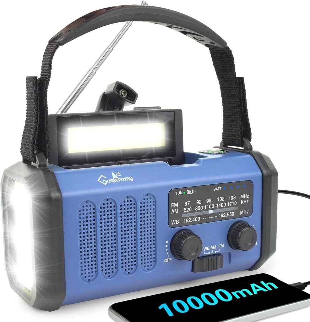 10000mAh Emergency Radio Solar Hand Crank AM FM NOAA Weather Radio Portable Battery Powered Radio with Phone Charger,Camping Flashlight,LED Lamp,SOS Alarm for Home Power Outages Outdoor Survival Gear