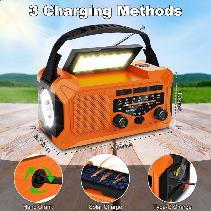 10000mah emergency weather radio with solar charging hand crank radio solar radio portable radio amfmnoaa radio led flas 1