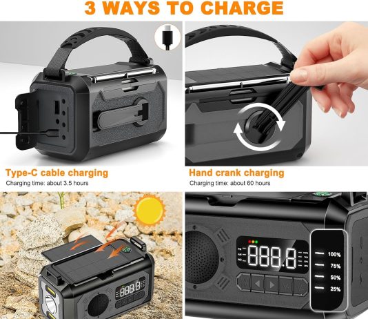 12000mah emergency radiomulti function amfmnoaa weather radio2 solar panelshand crankusb cable 3 charging methodssos ala 4