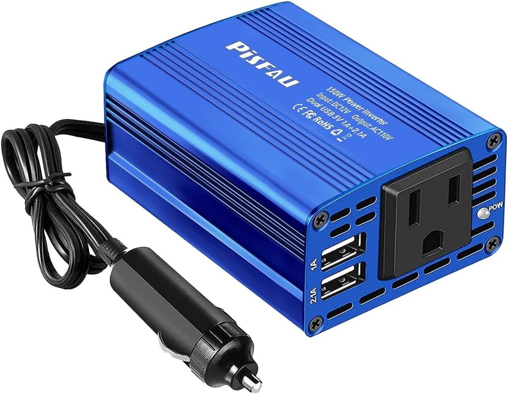 150W Car Power Inverter DC 12V to 110V AC Converter with 3.1A Dual USB Power inverters for Vehicles,Road Trip Essentials Camping Accessories Blue