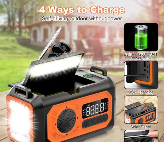 2023 newest12000mah emergency weather radio hand crank radio portable amfmnoaa radio with 2 solar panels multi function 1 1