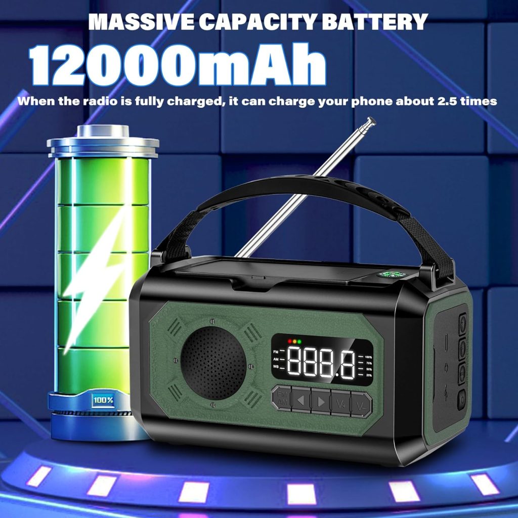 【2023 Newest】12000mAh Emergency Weather Radio, Hand Crank Radio, Portable AM/FM/NOAA Radio with 2 Solar Panels, Multi-Function Solar Radio with Flashlight Reading Lamp SOS, Compass, Power Bank(Orange)