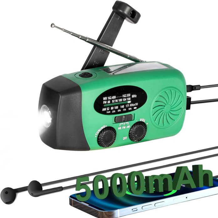 2024 upgrade 5000mah alertsync noaa weather emergency radio with solar charging am fm hand crank windup radio sos alarm 