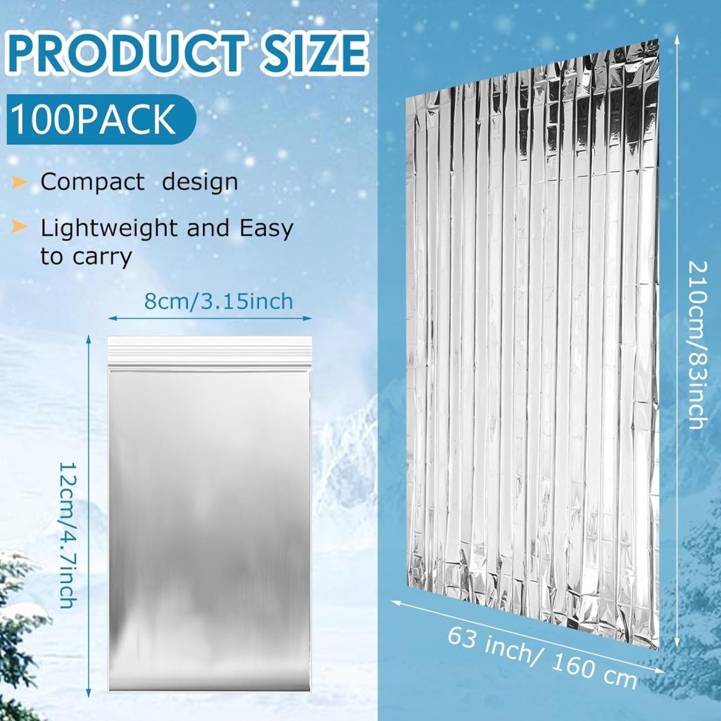 250 Pack Emergency Blankets Bulk 83 x 63 Survival Thermal Blankets Pack Silver Foil Reflective Safety Blanket for Cold Outdoor Camping Homeless First Aid Space Emergency Blanket