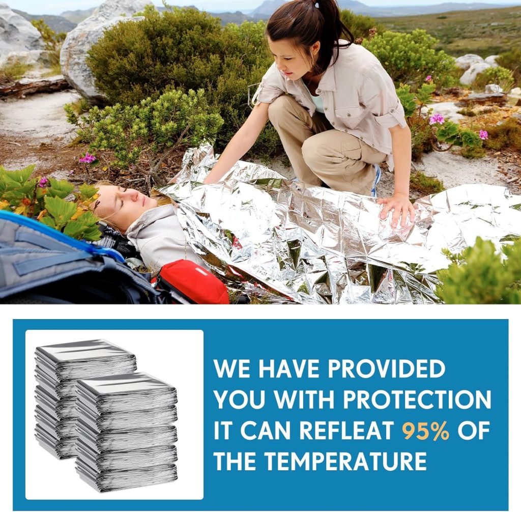 250 Pack Emergency Blankets Bulk 83 x 63 Survival Thermal Blankets Pack Silver Foil Reflective Safety Blanket for Cold Outdoor Camping Homeless First Aid Space Emergency Blanket