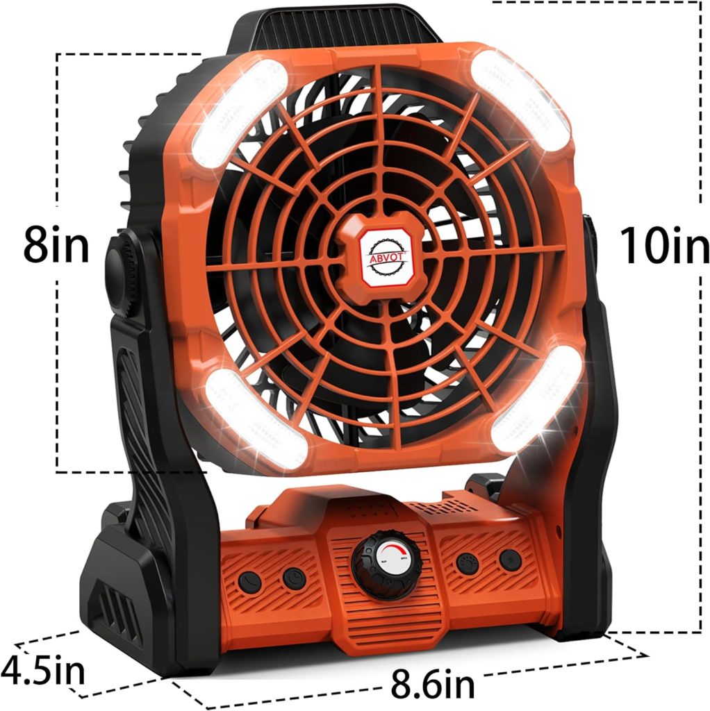 ABVOT 20000mAh Camping Fan with 4 LED Lights, Rechargeable Fan Portable, Stepless Speed and Adjustable Timer Settings for Picnic, Barbecue, Fishing, Travel