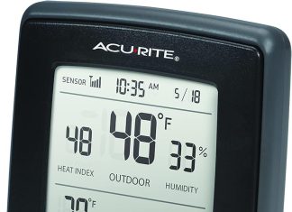 acurite digital weather forecaster with indooroutdoor temperature humidity and moon phase 00829 black 1