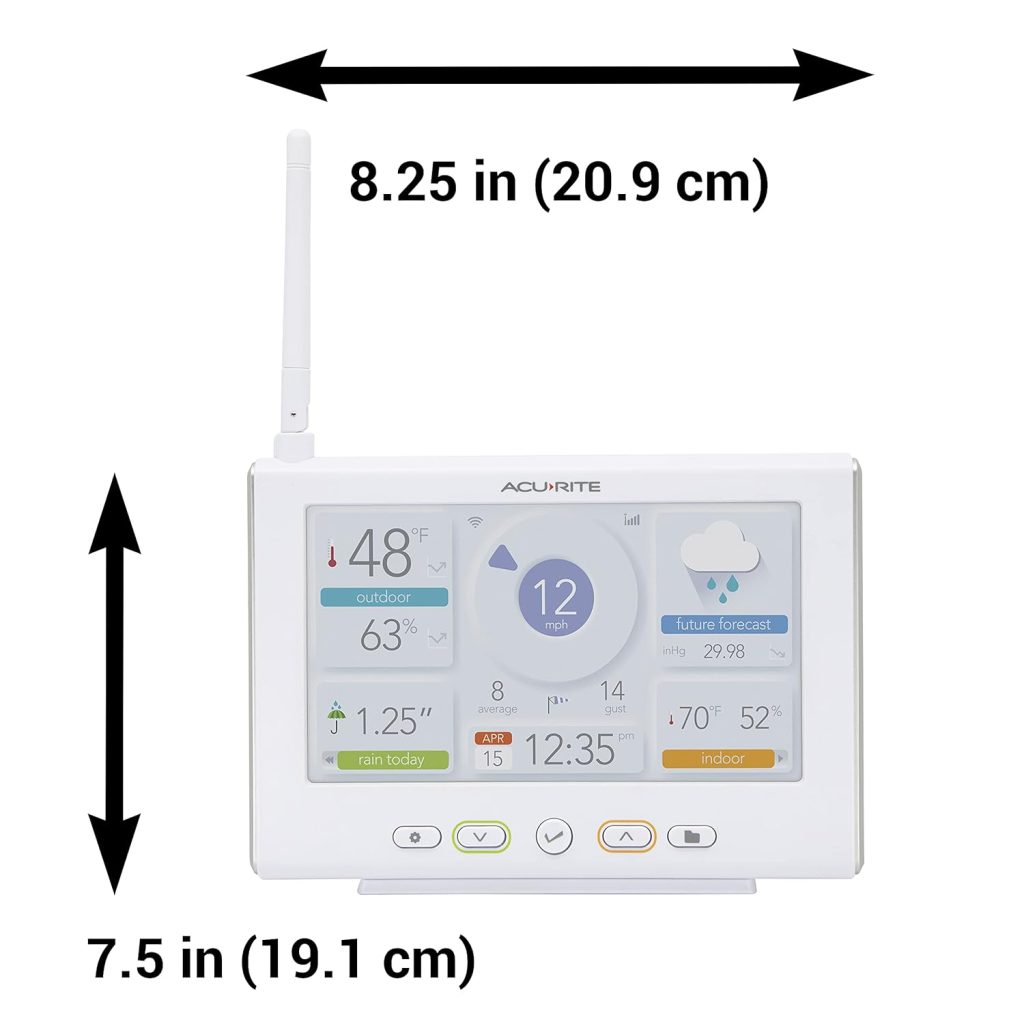 AcuRite Iris Wireless Weather Station with HD Direct-to-Wi-Fi Display, Lightning Sensor, Indoor/Outdoor Temperature and Humidity, Wind Speed/Direction, Rain Gauge, and Barometer (01532M), White