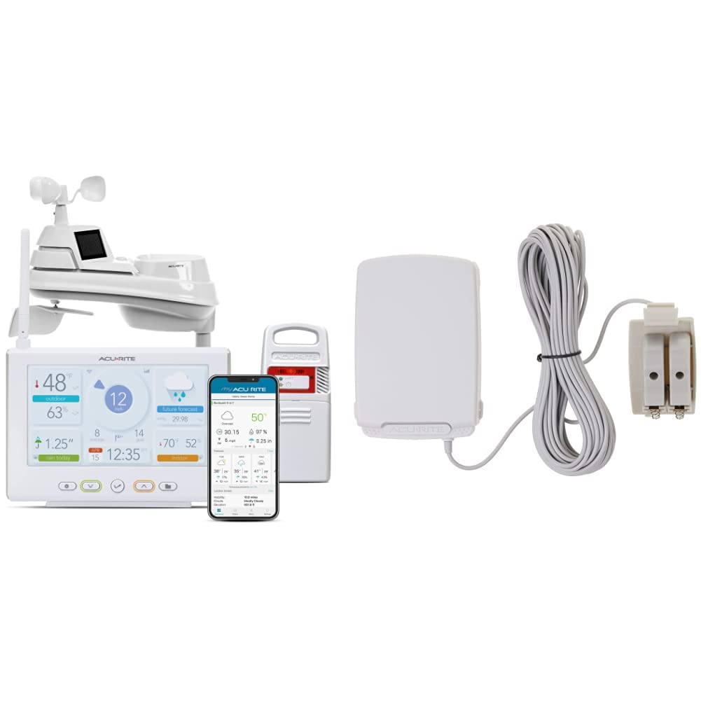 AcuRite Iris Wireless Weather Station with HD Direct-to-Wi-Fi Display, Lightning Sensor, Indoor/Outdoor Temperature and Humidity, Wind Speed/Direction, Rain Gauge, and Barometer (01532M), White