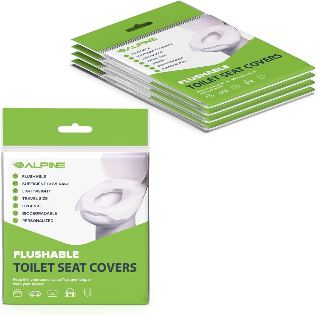 Alpine Industries Portable Pocket Size Flushable Disposable Toilet Seat Covers for Public Bathroom - 5 Resealable Packs of 10